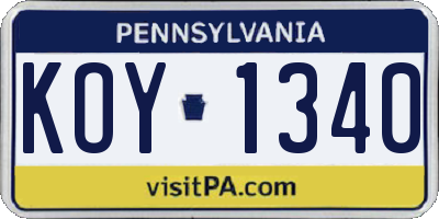 PA license plate KOY1340