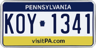 PA license plate KOY1341
