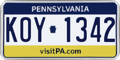 PA license plate KOY1342