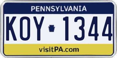 PA license plate KOY1344