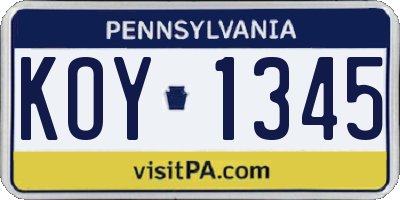 PA license plate KOY1345