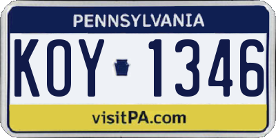 PA license plate KOY1346