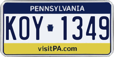 PA license plate KOY1349