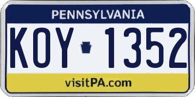 PA license plate KOY1352