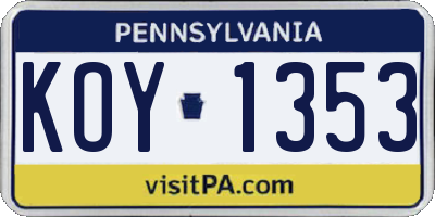 PA license plate KOY1353