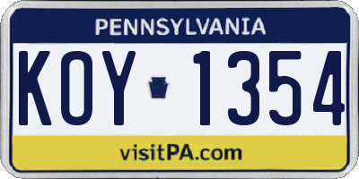 PA license plate KOY1354