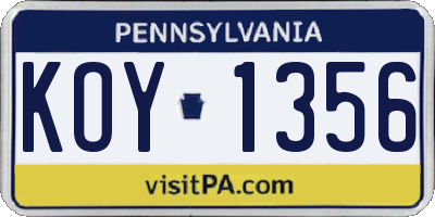 PA license plate KOY1356