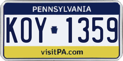 PA license plate KOY1359
