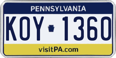 PA license plate KOY1360