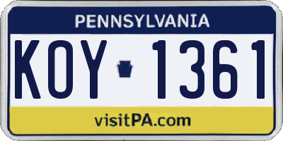 PA license plate KOY1361
