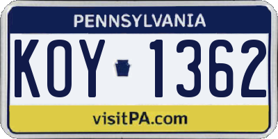 PA license plate KOY1362