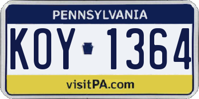 PA license plate KOY1364
