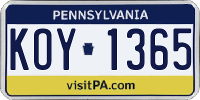 PA license plate KOY1365