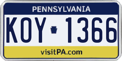 PA license plate KOY1366