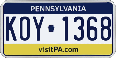 PA license plate KOY1368