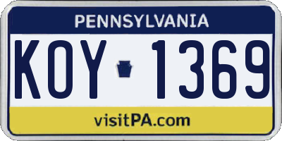 PA license plate KOY1369