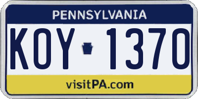 PA license plate KOY1370