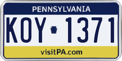PA license plate KOY1371