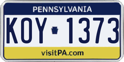 PA license plate KOY1373