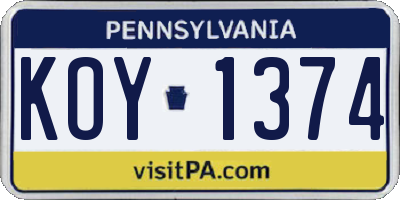 PA license plate KOY1374