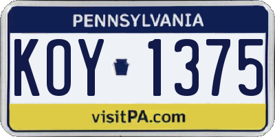 PA license plate KOY1375