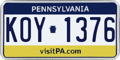 PA license plate KOY1376