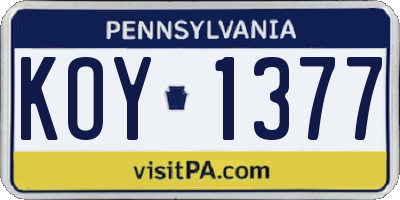 PA license plate KOY1377