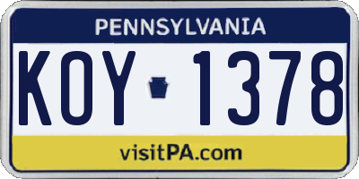PA license plate KOY1378