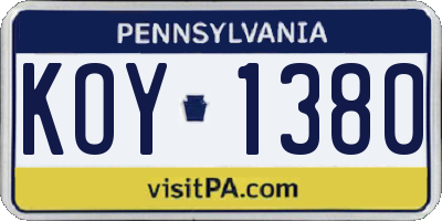 PA license plate KOY1380