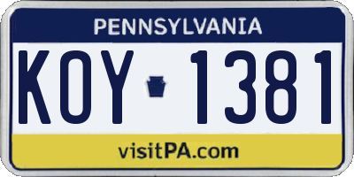 PA license plate KOY1381