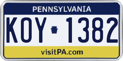 PA license plate KOY1382