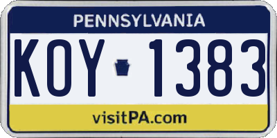 PA license plate KOY1383