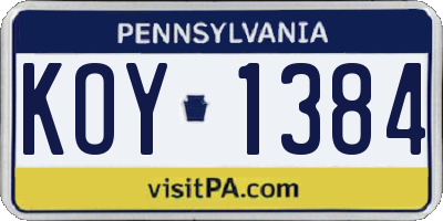 PA license plate KOY1384