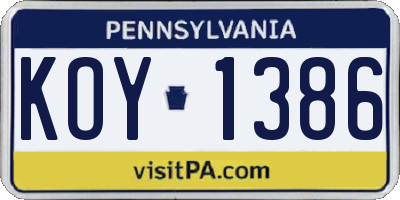 PA license plate KOY1386