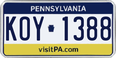 PA license plate KOY1388