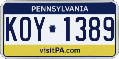 PA license plate KOY1389