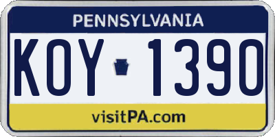 PA license plate KOY1390