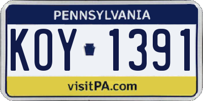 PA license plate KOY1391