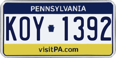 PA license plate KOY1392
