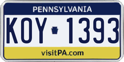 PA license plate KOY1393