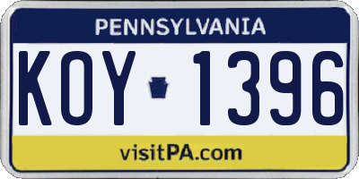 PA license plate KOY1396
