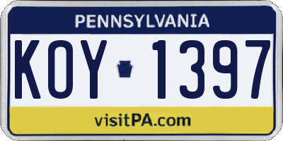 PA license plate KOY1397