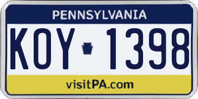 PA license plate KOY1398