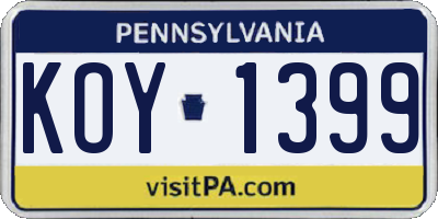 PA license plate KOY1399
