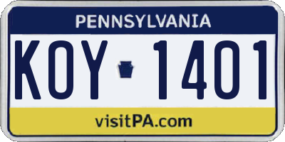PA license plate KOY1401