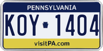PA license plate KOY1404