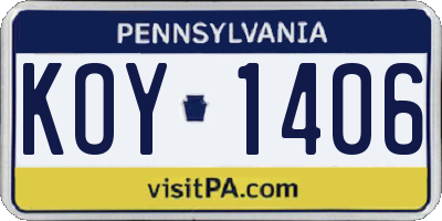 PA license plate KOY1406