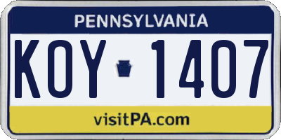 PA license plate KOY1407