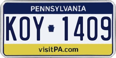 PA license plate KOY1409