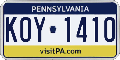PA license plate KOY1410